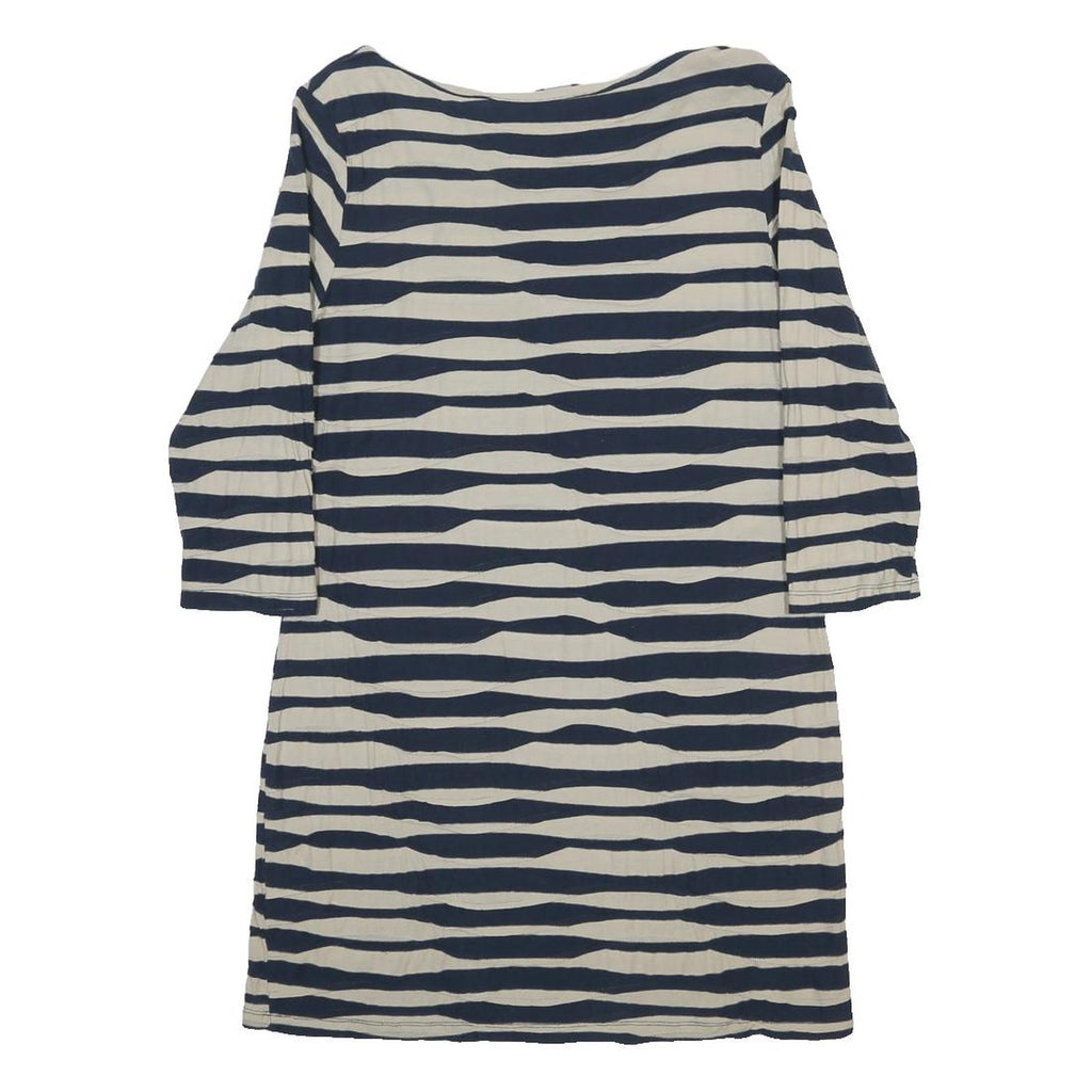 PHASE EIGHT Womens Blue & Cream Shift Cotton Striped Knee Length Dress L Casual