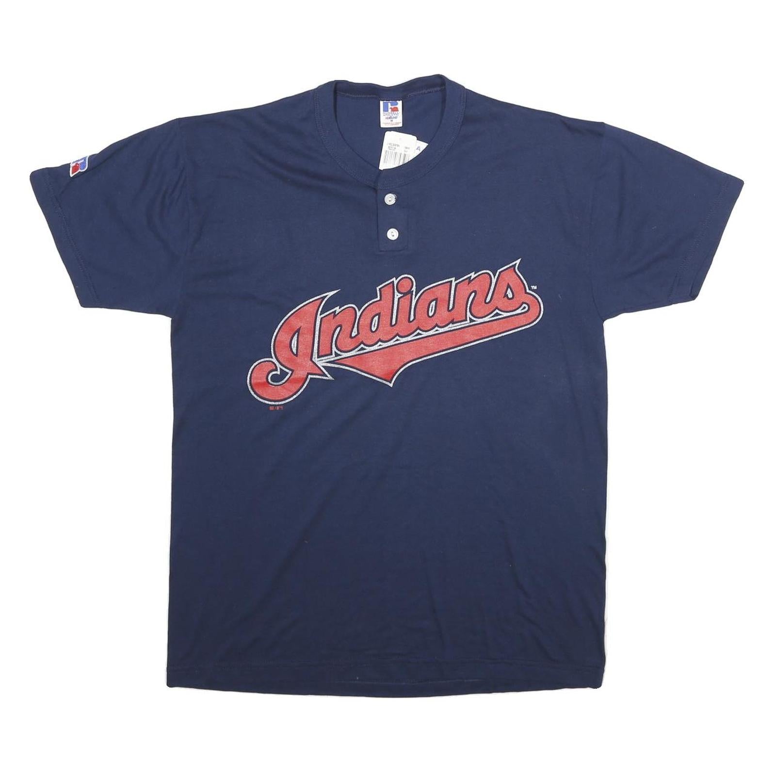 RUSSELL ATHLETIC Mens Navy Blue Indians Graphic T-Shirt M Short Sleeve Crew Neck