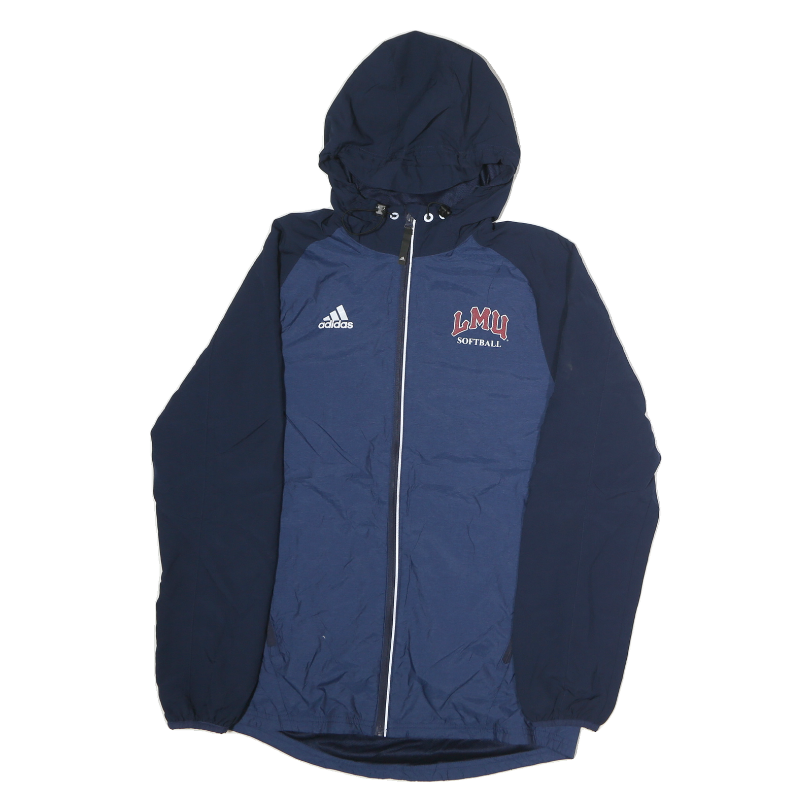 ADIDAS Mens Navy Blue LMU Softball Hooded Jacket S Polyester Blend Sportswear
