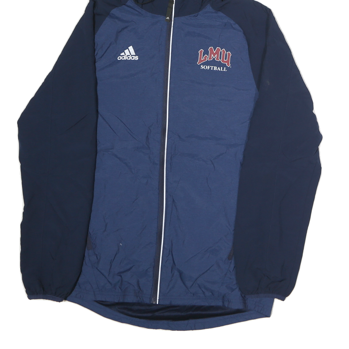 ADIDAS Mens Navy Blue LMU Softball Hooded Jacket S Polyester Blend Sportswear