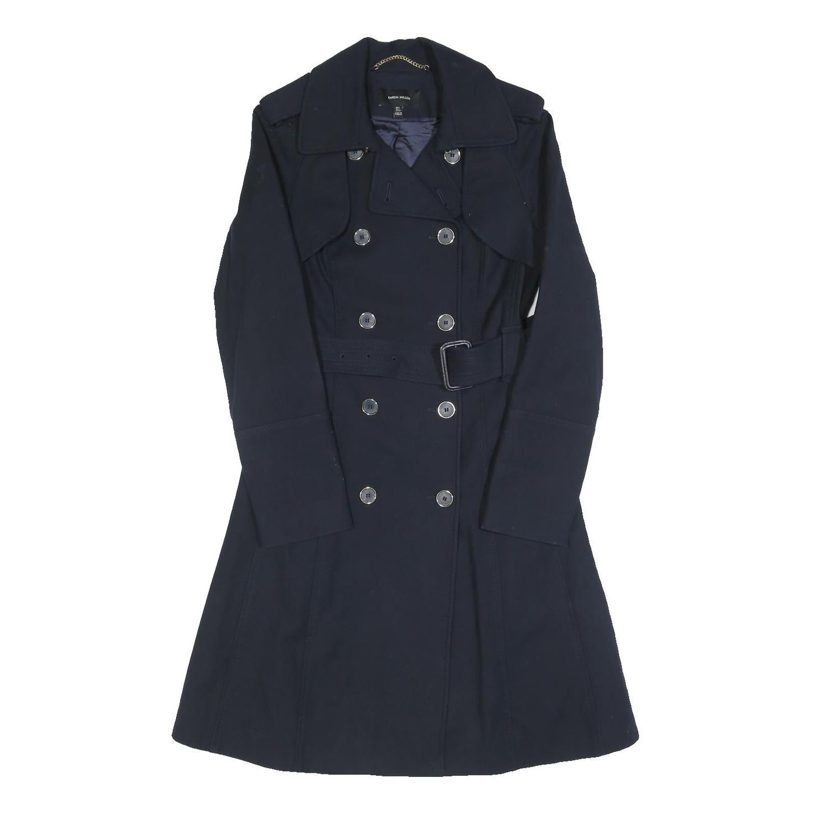KAREN MILLEN Womens Navy Blue Classic Jacket UK 6 Cotton Blend Button Closure