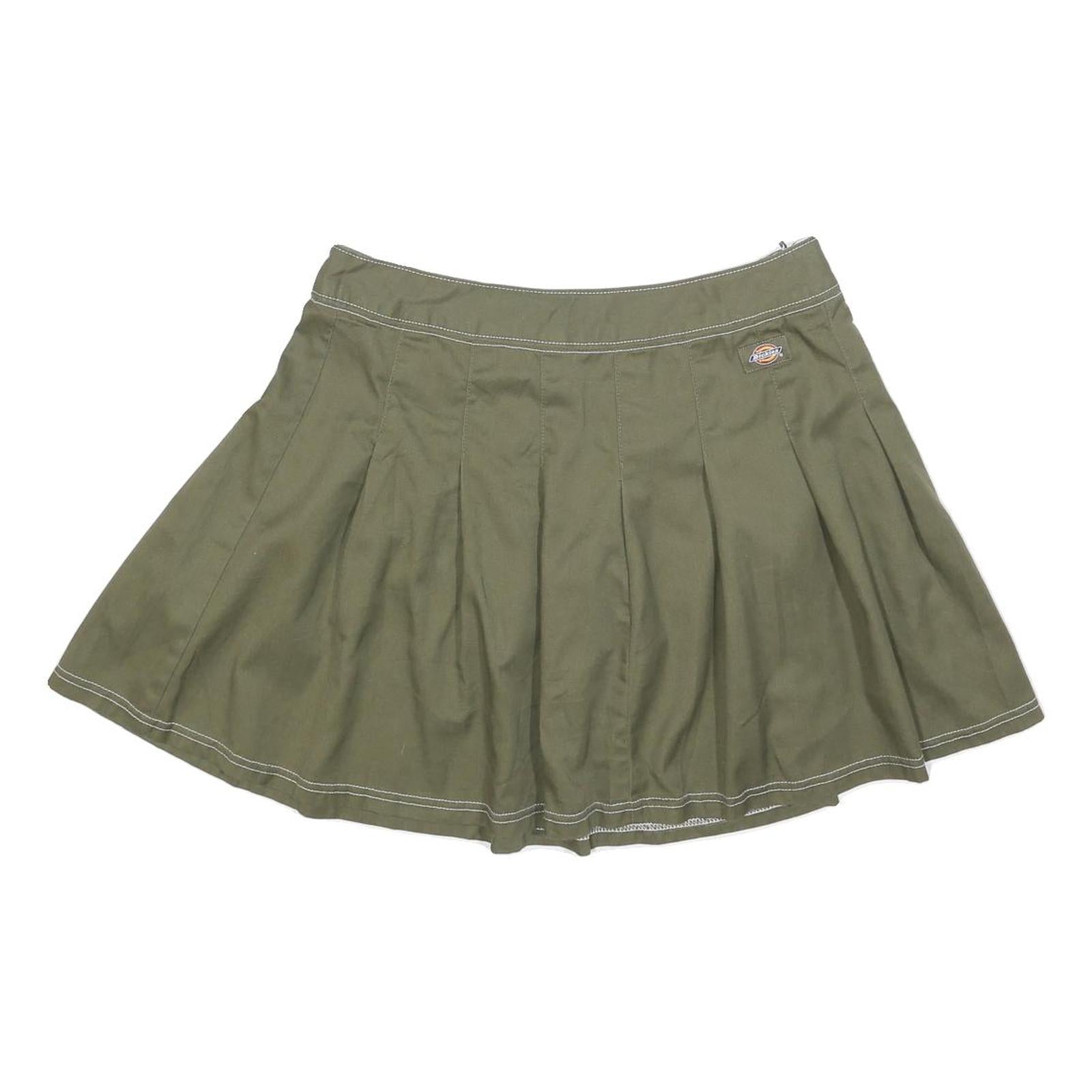 DICKIES Womens Green Pleated Mini Cotton Blend Skirt M Casual Utility