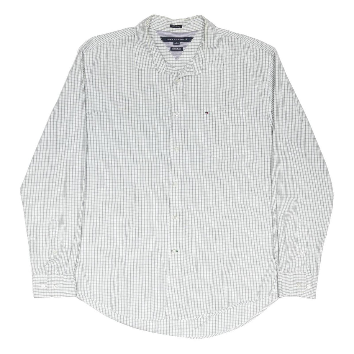 TOMMY HILFIGER Mens White & Green Check Shirt XL Classic Cotton Blend Long