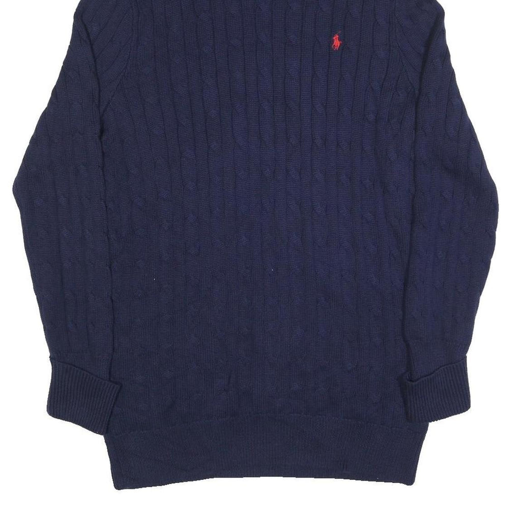 RALPH LAUREN SPORT Womens Navy Cable Knit Cotton Jumper Roll Neck XL Slim