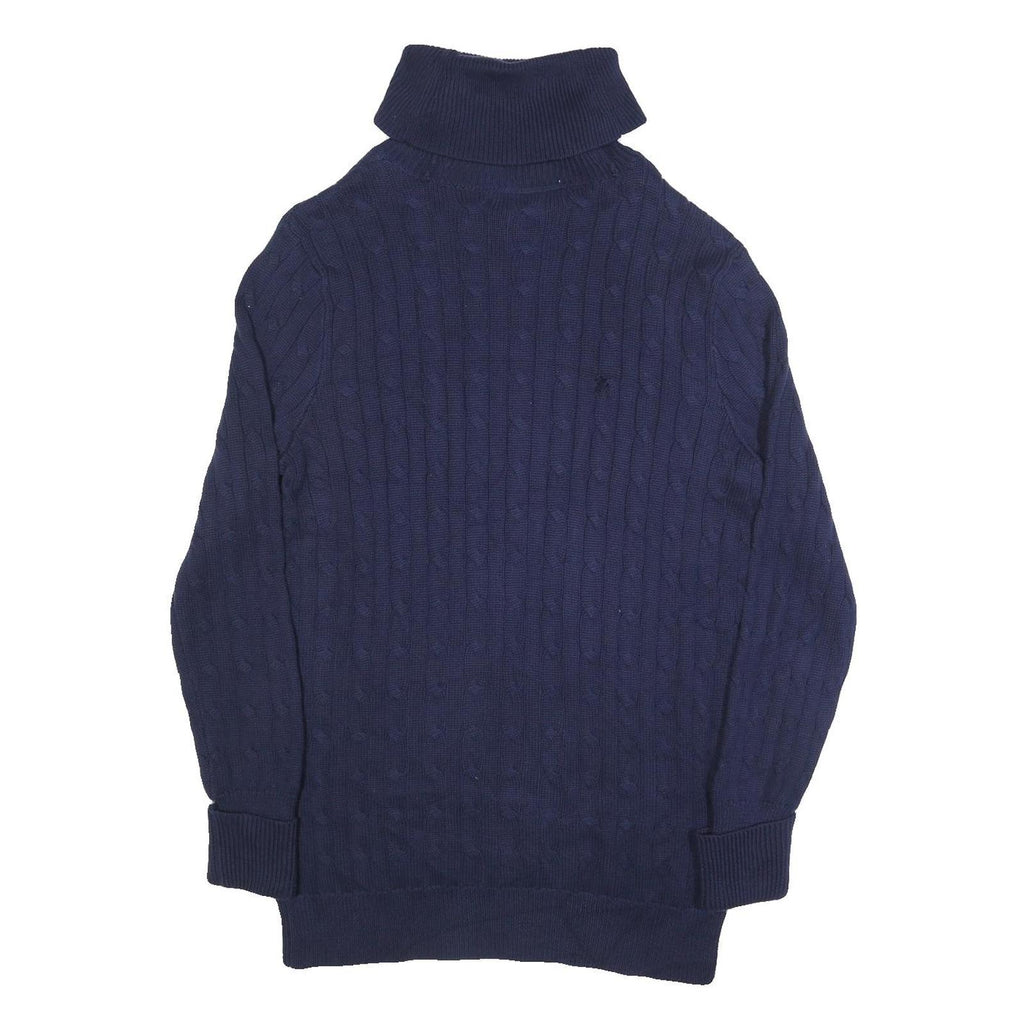 RALPH LAUREN SPORT Womens Navy Cable Knit Cotton Jumper Roll Neck XL Slim