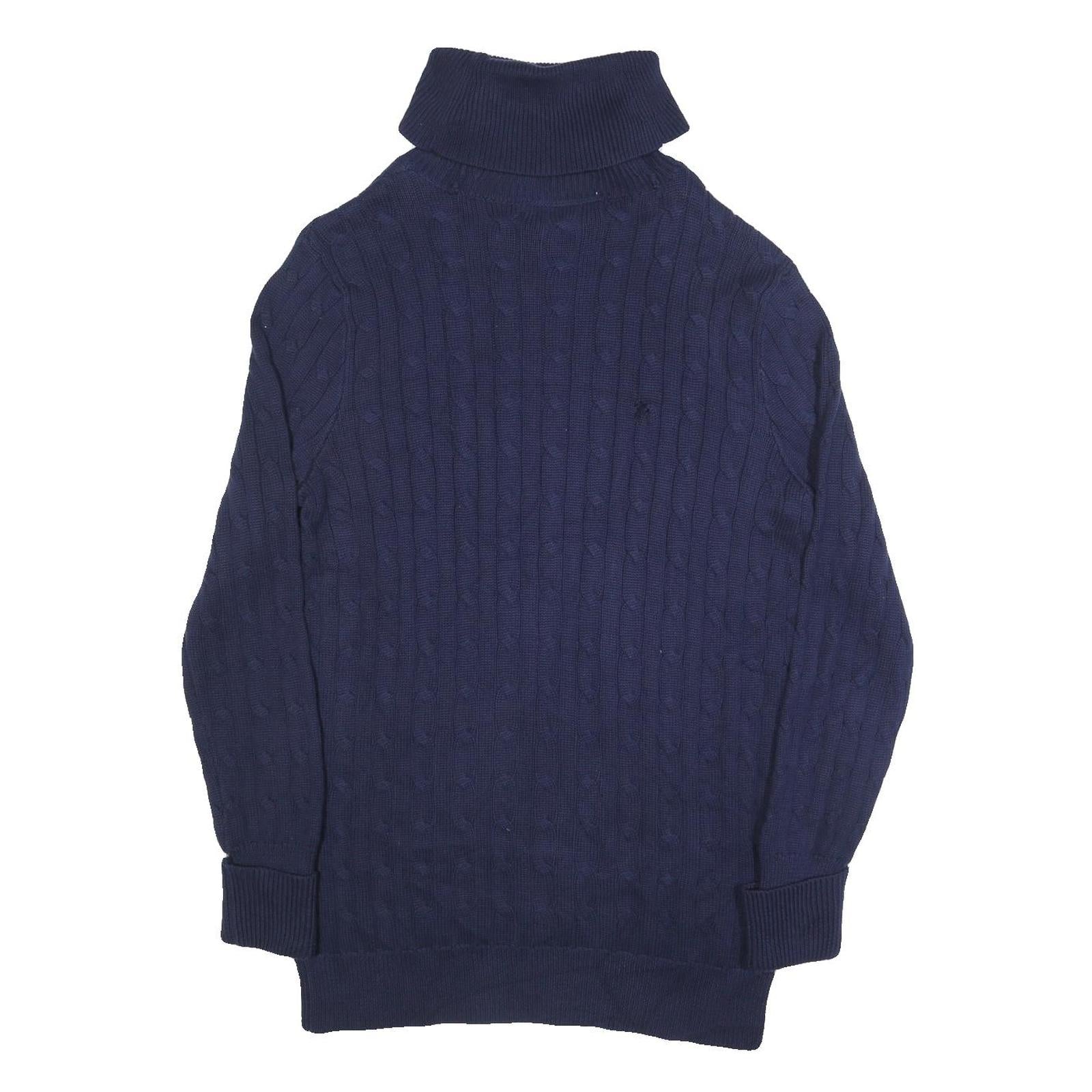 RALPH LAUREN SPORT Womens Navy Cable Knit Cotton Jumper Roll Neck XL Slim