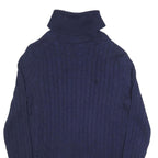 RALPH LAUREN SPORT Womens Navy Cable Knit Cotton Jumper Roll Neck XL Slim