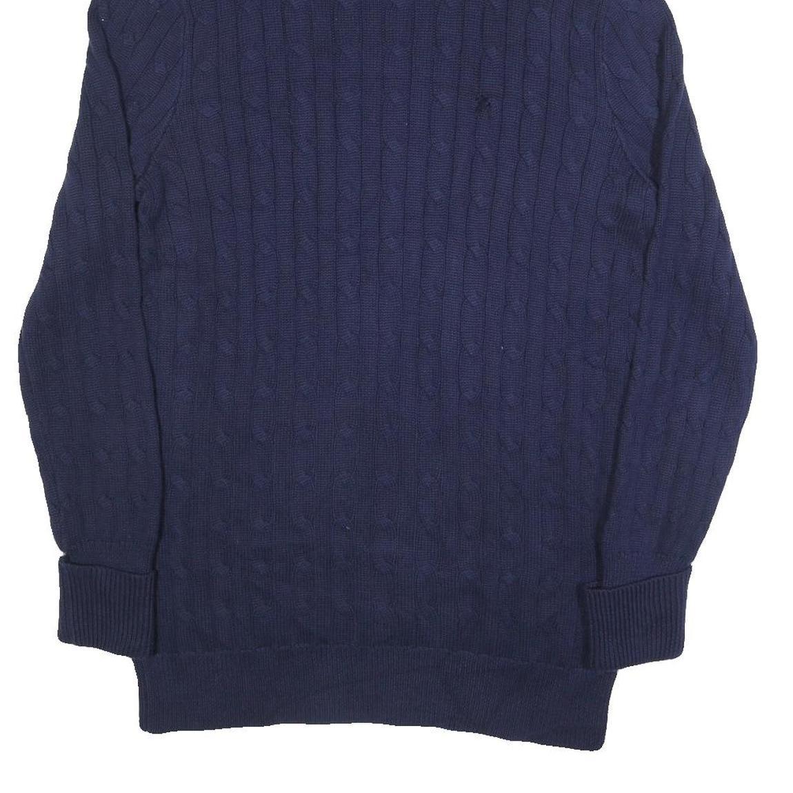 RALPH LAUREN SPORT Womens Navy Cable Knit Cotton Jumper Roll Neck XL Slim