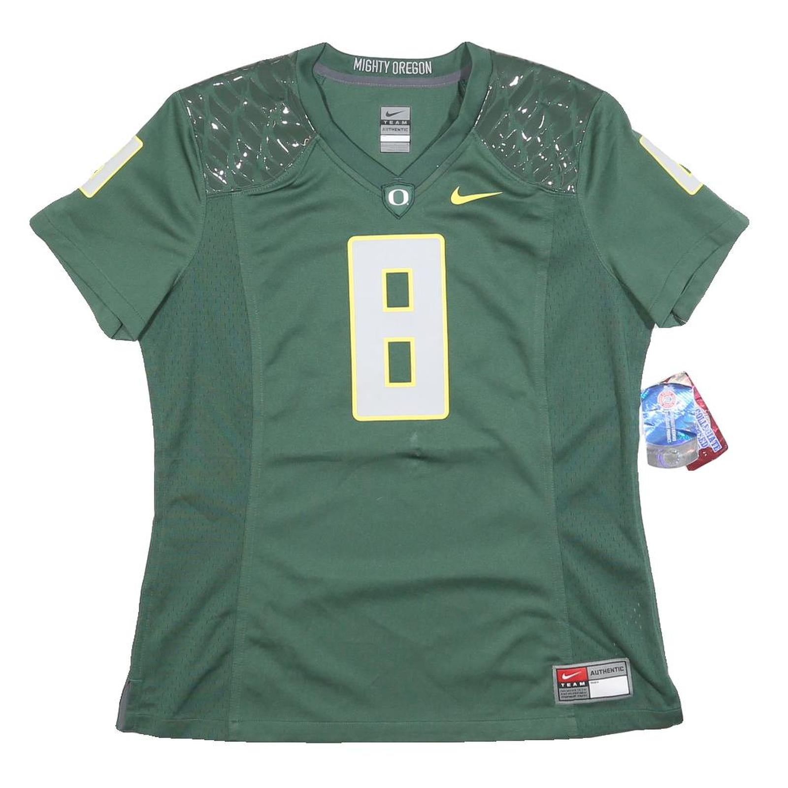 NIKE Womens Green Oregon Football T-Shirt L Short Sleeve V-Neck Athletic