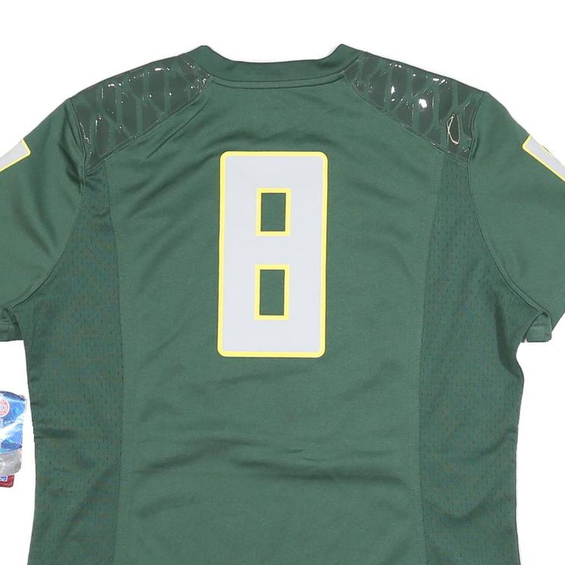 NIKE Womens Green Oregon Football T-Shirt L Short Sleeve V-Neck Athletic