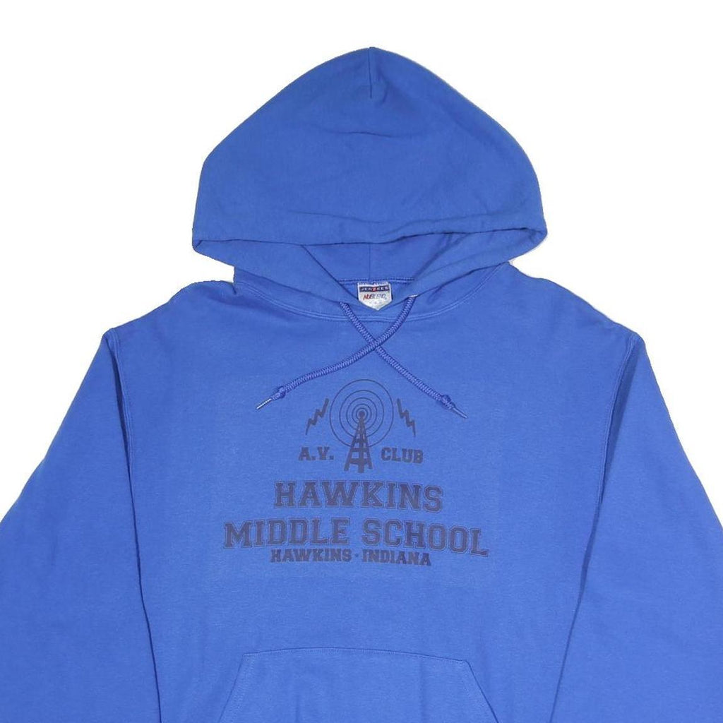 JERZEES Mens Blue Hawkins Middle School A.V. Club Pullover Hoodie M Cotton Blend