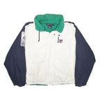 NAUTICA Mens White & Navy Blue Colourblock Zip Jacket L Cotton Casual