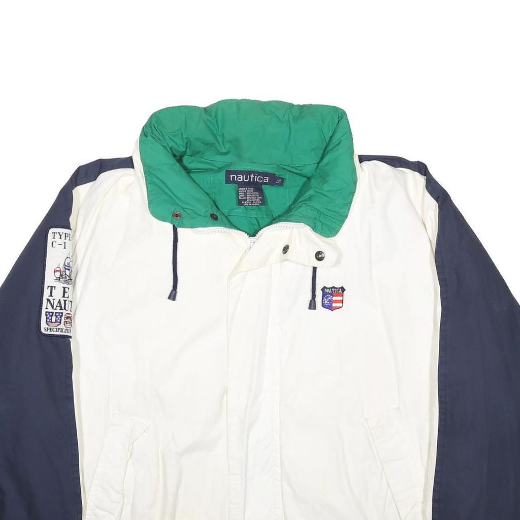 NAUTICA Mens White & Navy Blue Colourblock Zip Jacket L Cotton Casual