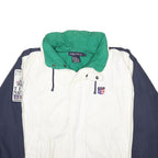 NAUTICA Mens White & Navy Blue Colourblock Zip Jacket L Cotton Casual