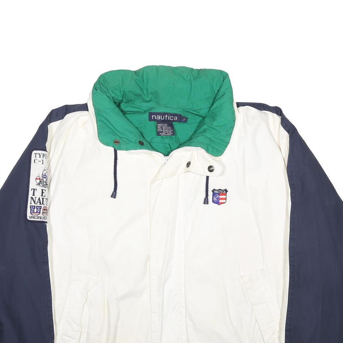 NAUTICA Mens White & Navy Blue Colourblock Zip Jacket L Cotton Casual