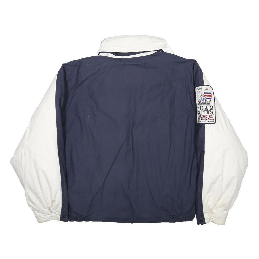 NAUTICA Mens White & Navy Blue Colourblock Zip Jacket L Cotton Casual
