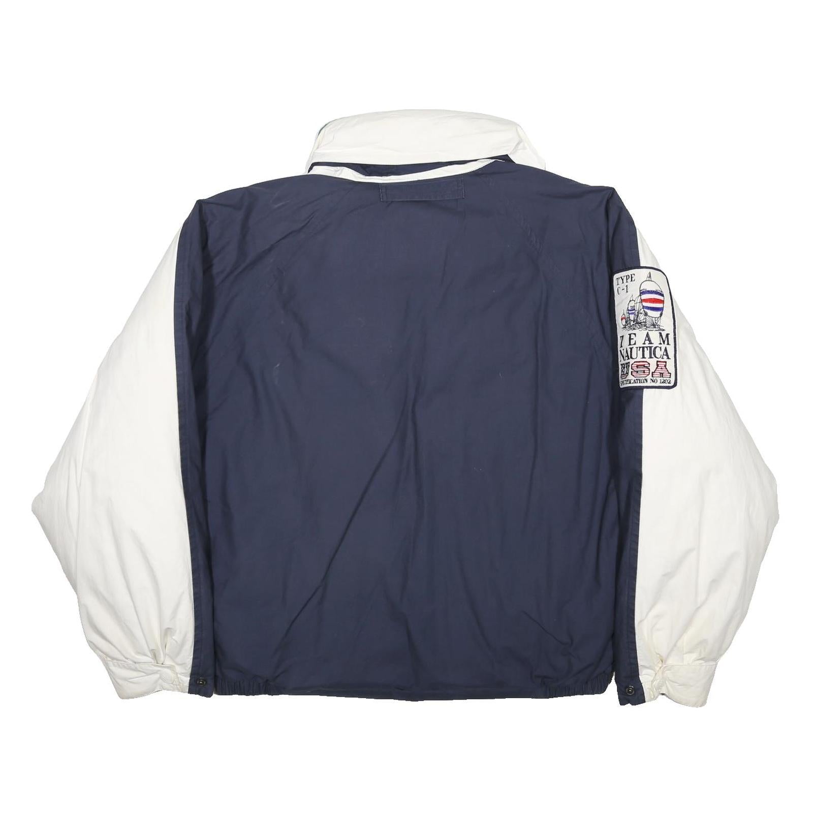 NAUTICA Mens White & Navy Blue Colourblock Zip Jacket L Cotton Casual