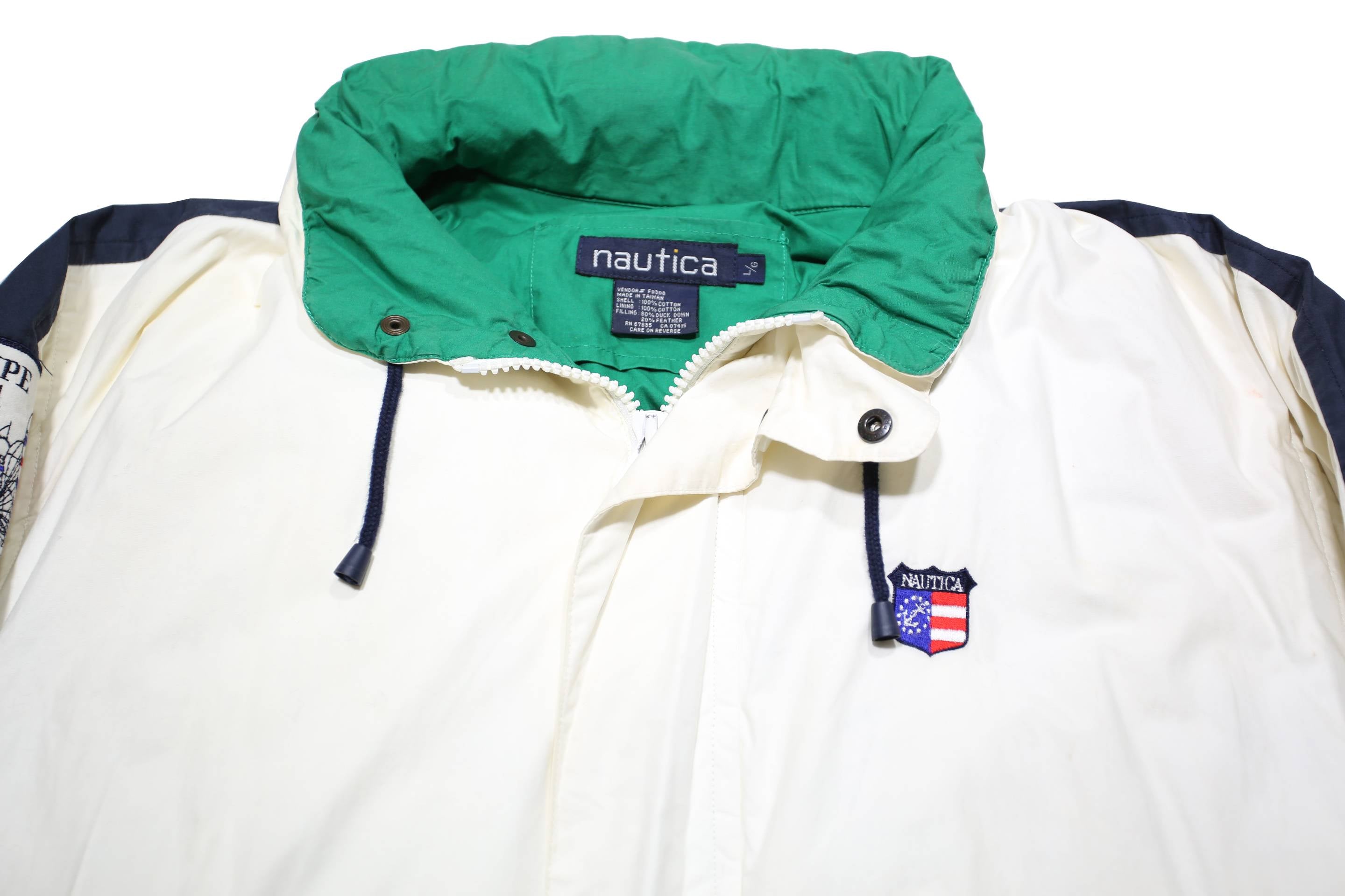 NAUTICA Mens White & Navy Blue Colourblock Zip Jacket L Cotton Casual