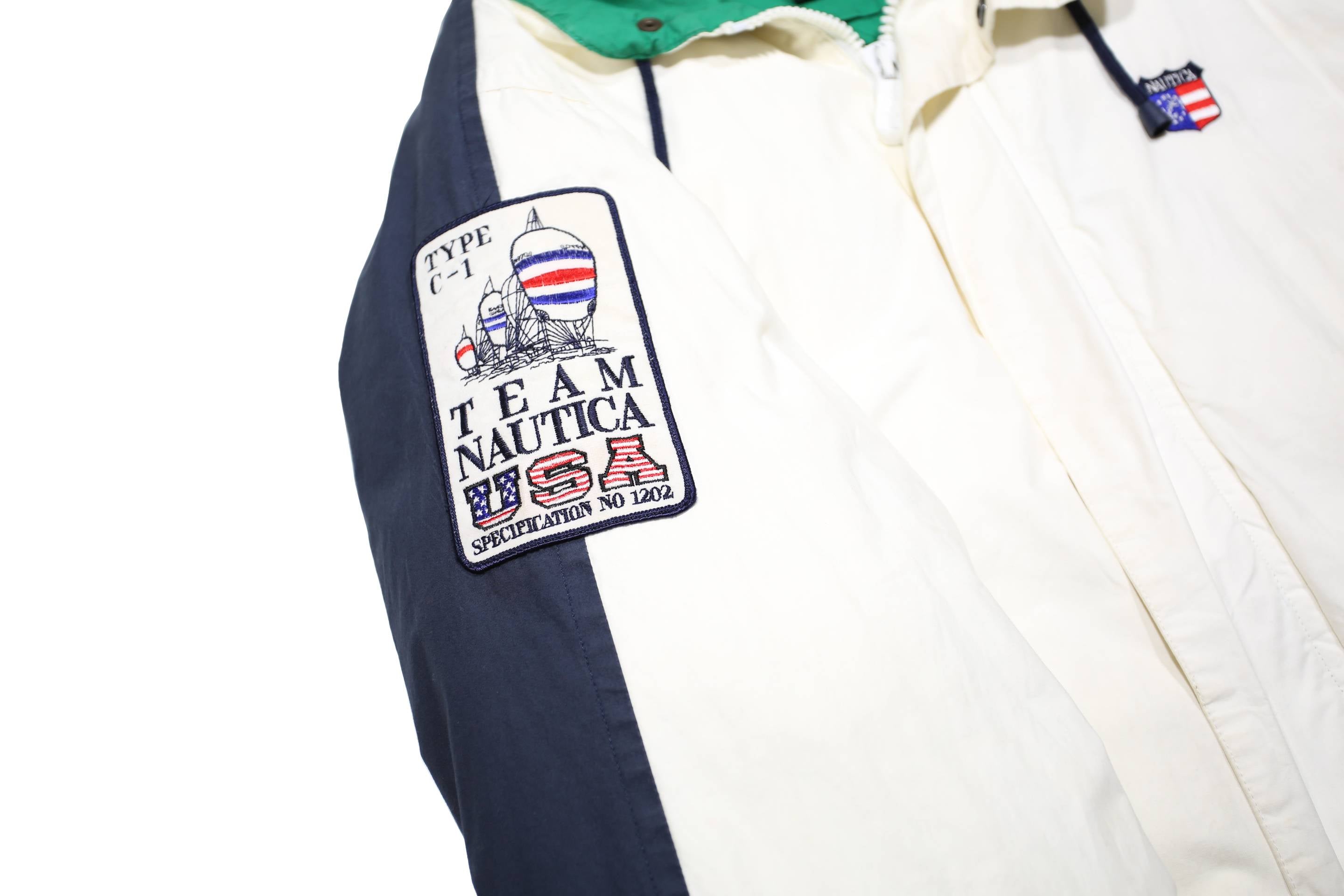 NAUTICA Mens White & Navy Blue Colourblock Zip Jacket L Cotton Casual
