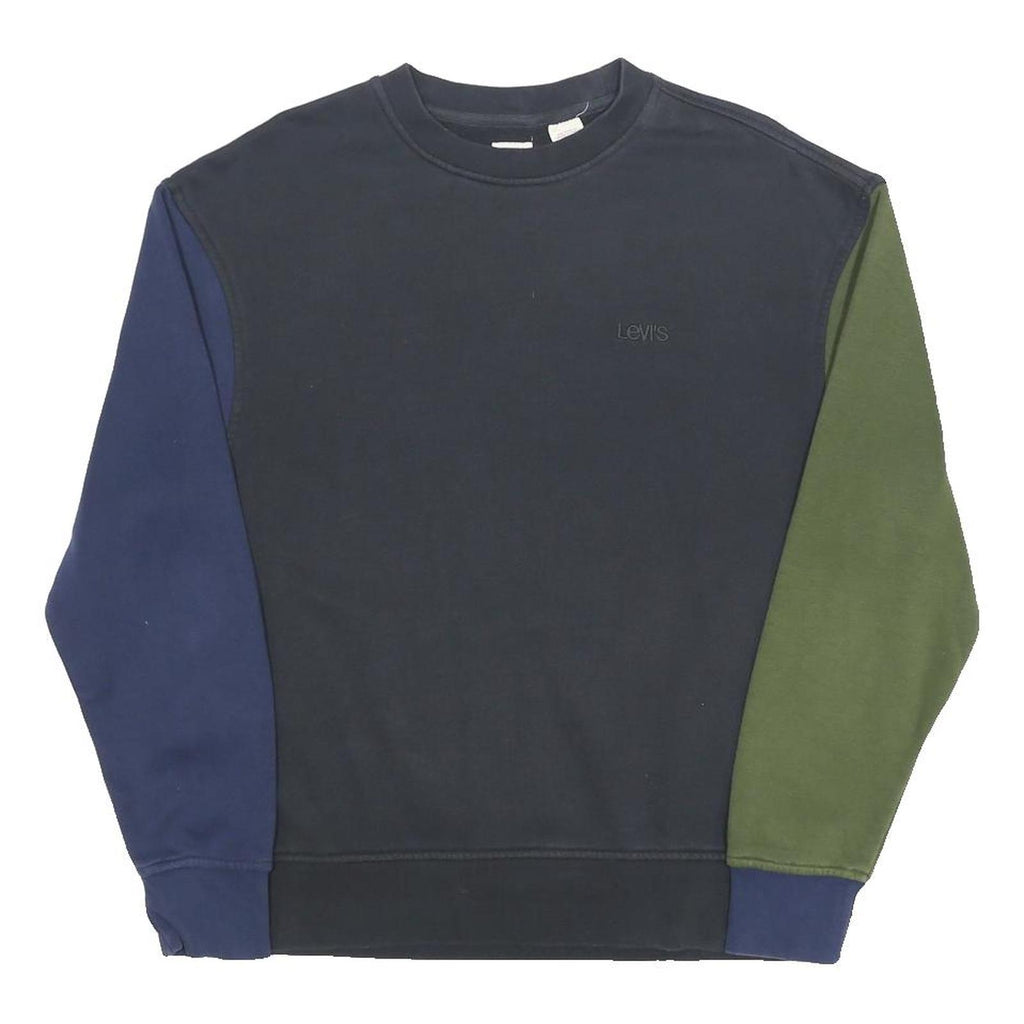 LEVI'S Mens Black Navy & Green Colourblock Crew Neck S Cotton Sweatshirt