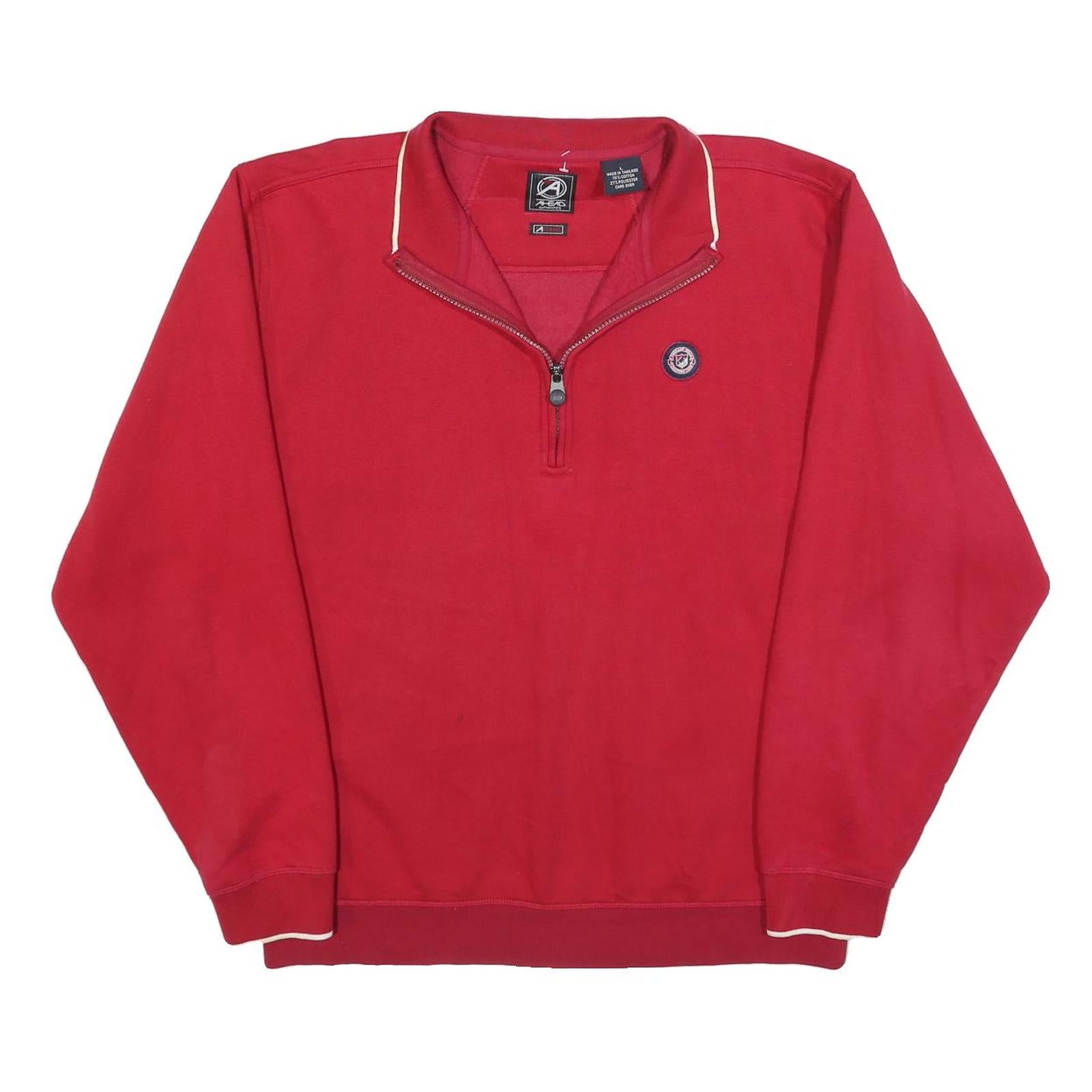 AHEAD Mens Red 1/4 Zip Sweatshirt L Cotton Blend Casual Pullover