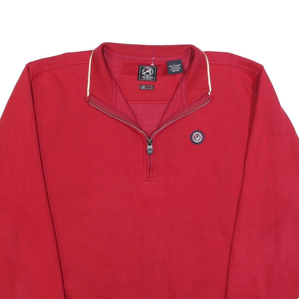 AHEAD Mens Red 1/4 Zip Sweatshirt L Cotton Blend Casual Pullover