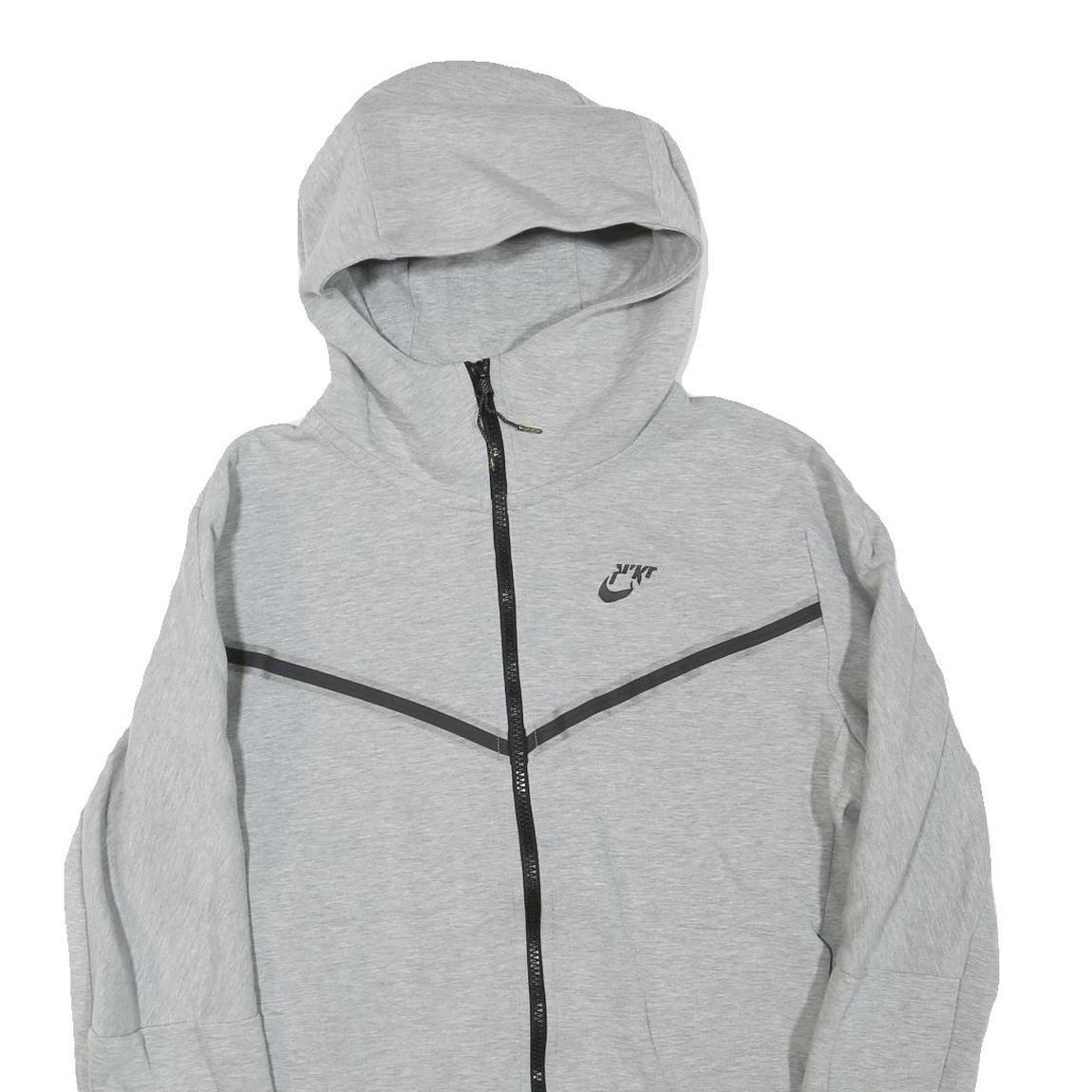 NIKE Mens Grey & Black Pullover Regular Fit S Cotton Blend Zip Hoodie With