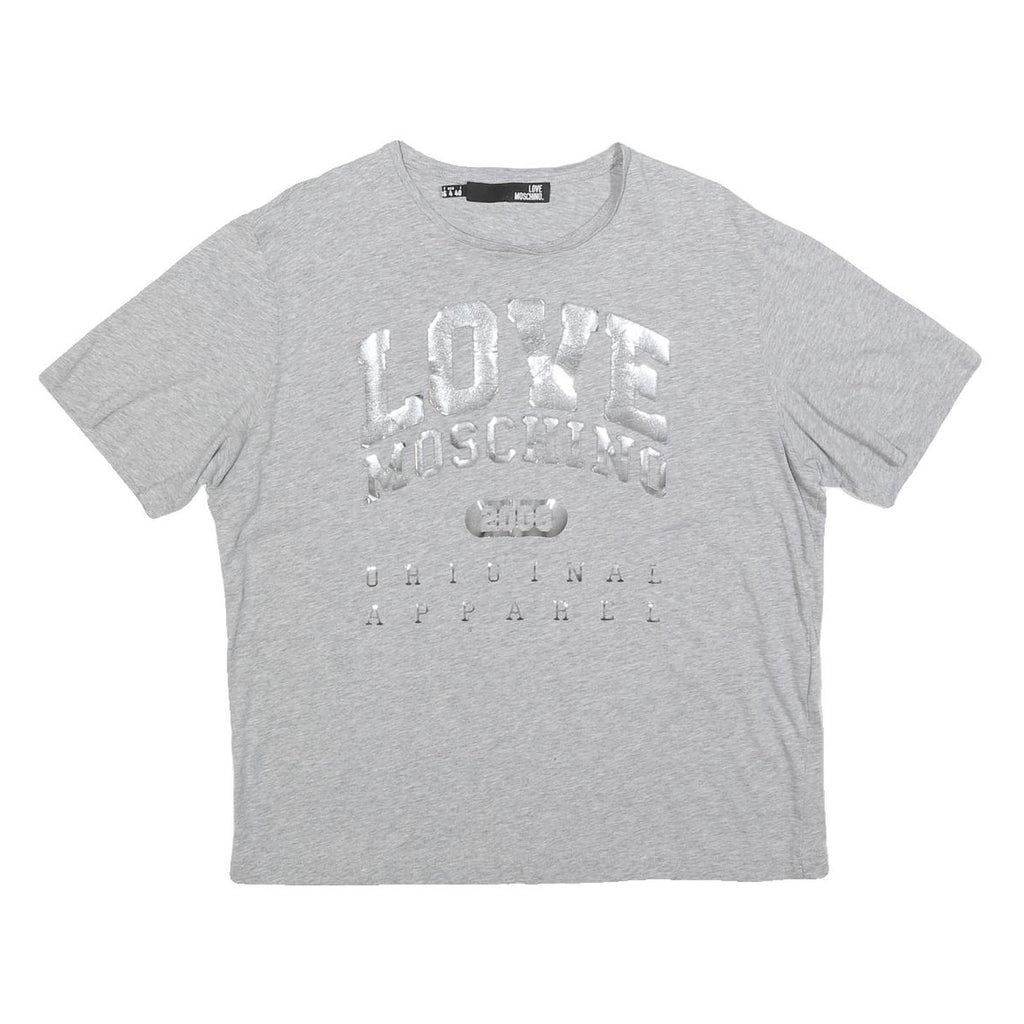 LOVE MOSCHINO Womens Grey Silver Logo Short Sleeve Crew Neck T-Shirt UK 8