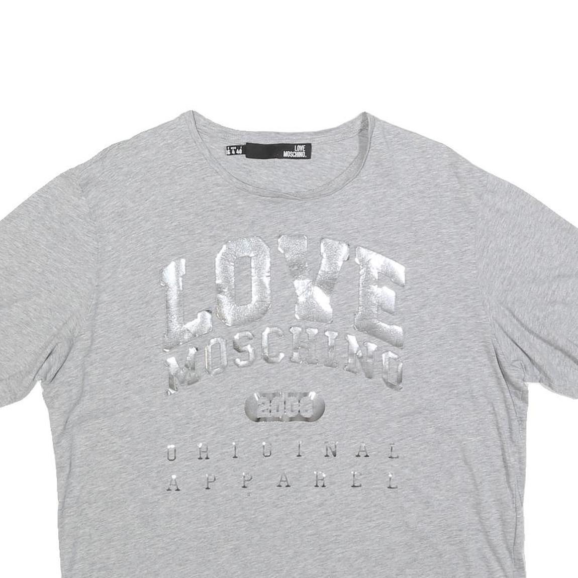 LOVE MOSCHINO Womens Grey Silver Logo Short Sleeve Crew Neck T-Shirt UK 8