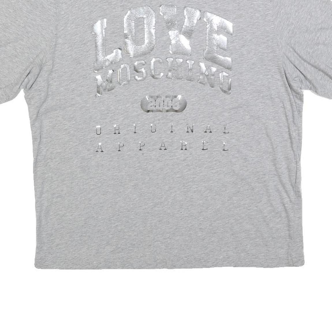 LOVE MOSCHINO Womens Grey Silver Logo Short Sleeve Crew Neck T-Shirt UK 8