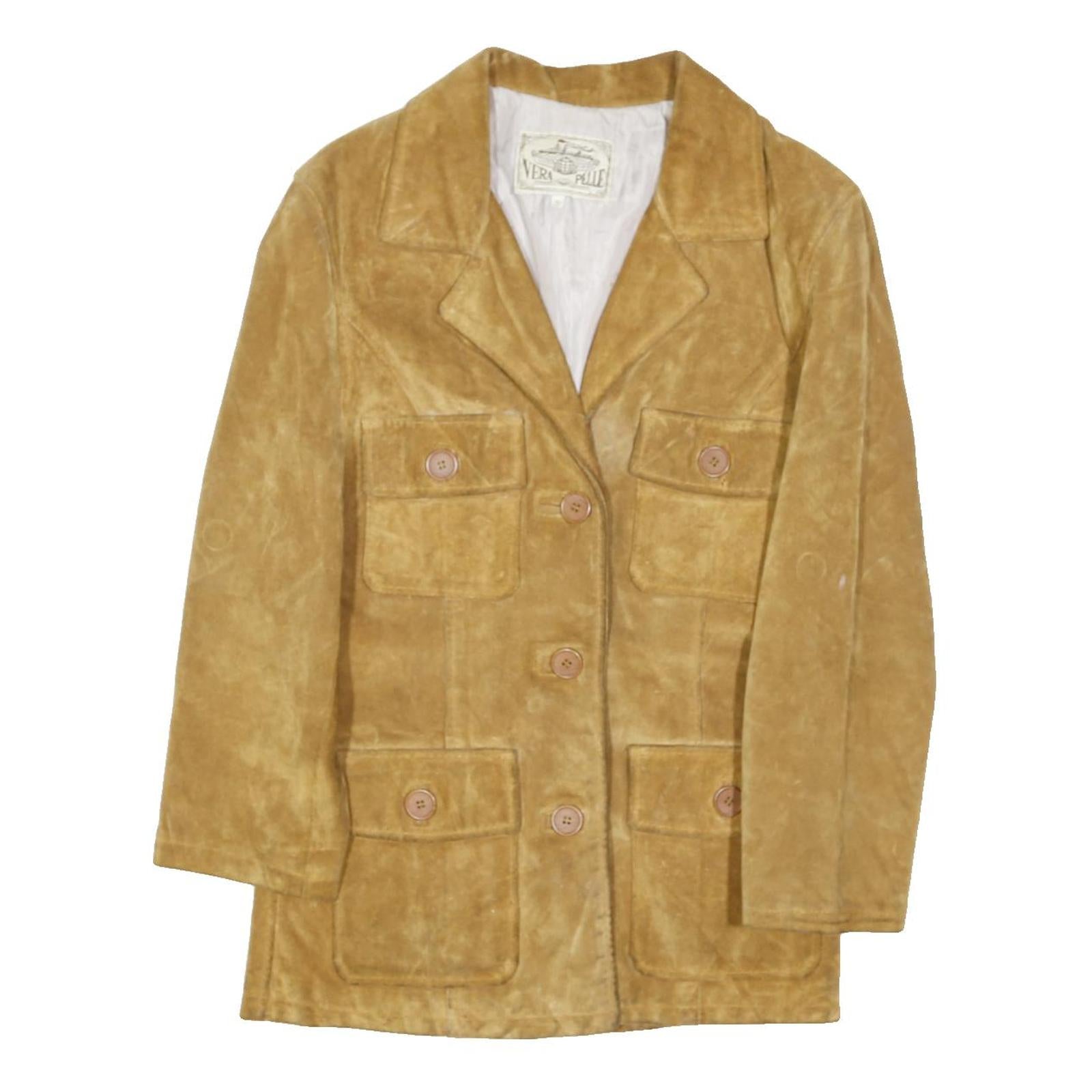 VERA PELLE Womens Beige Suede Button Jacket S Soft Leather Classic Style
