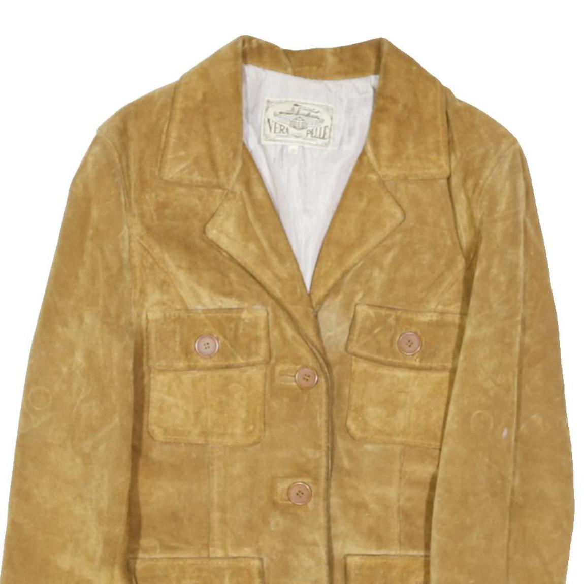 VERA PELLE Womens Beige Suede Button Jacket S Soft Leather Classic Style