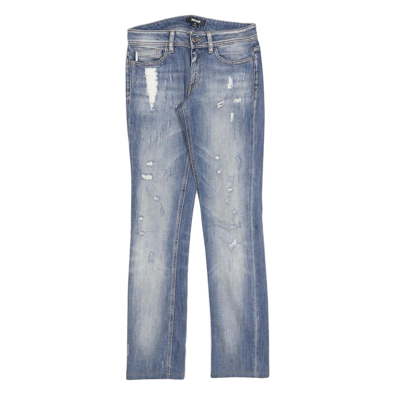 JUST CAVALLI Womens Jeans Blue Slim Straight Denim Light W29 L32 Distressed