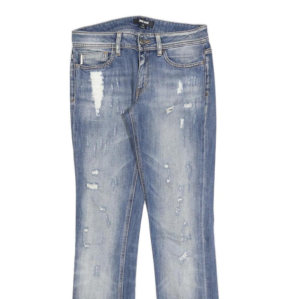 JUST CAVALLI Womens Jeans Blue Slim Straight Denim Light W29 L32 Distressed