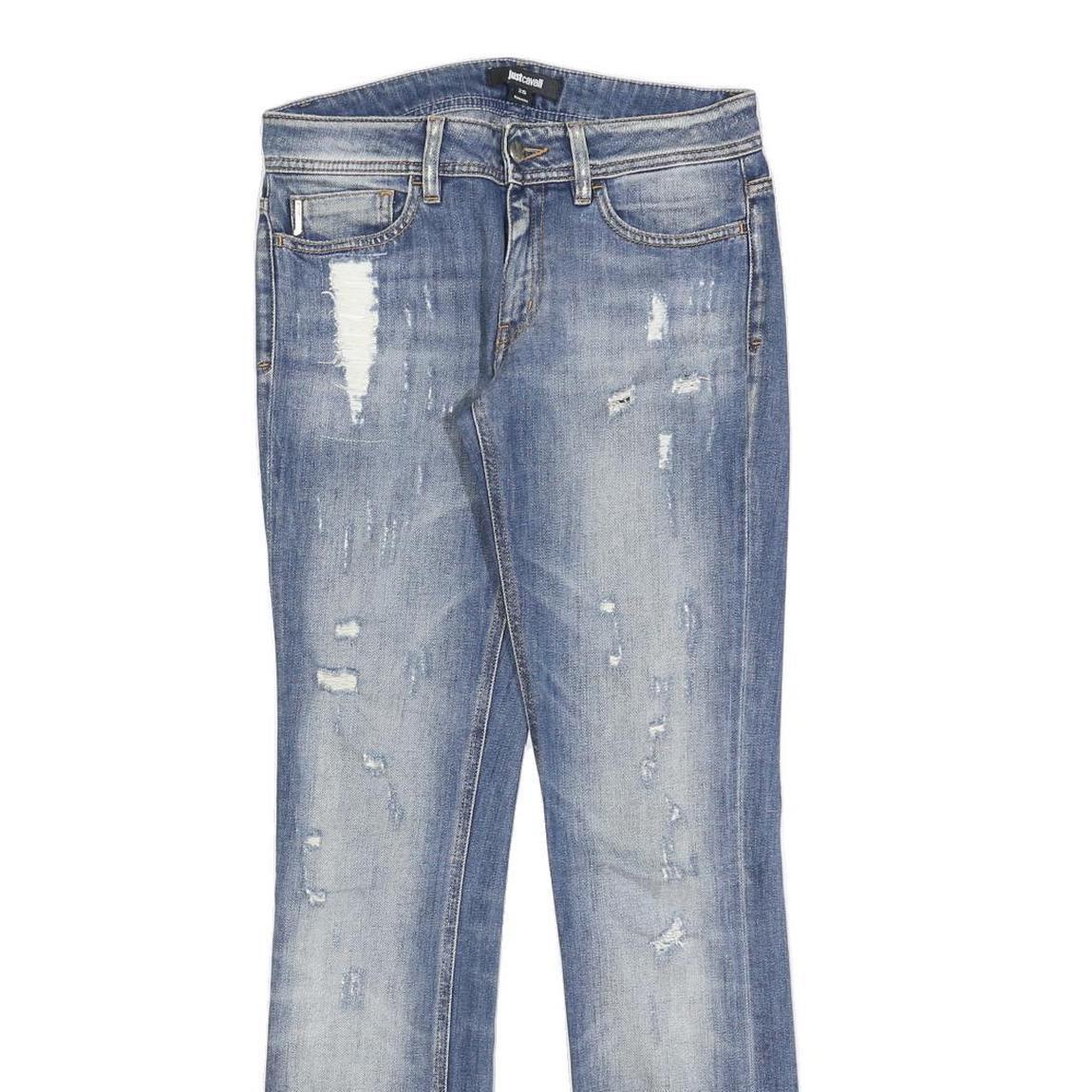 JUST CAVALLI Womens Jeans Blue Slim Straight Denim Light W29 L32 Distressed