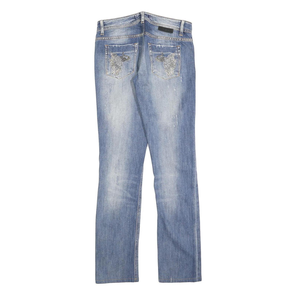 JUST CAVALLI Womens Jeans Blue Slim Straight Denim Light W29 L32 Distressed