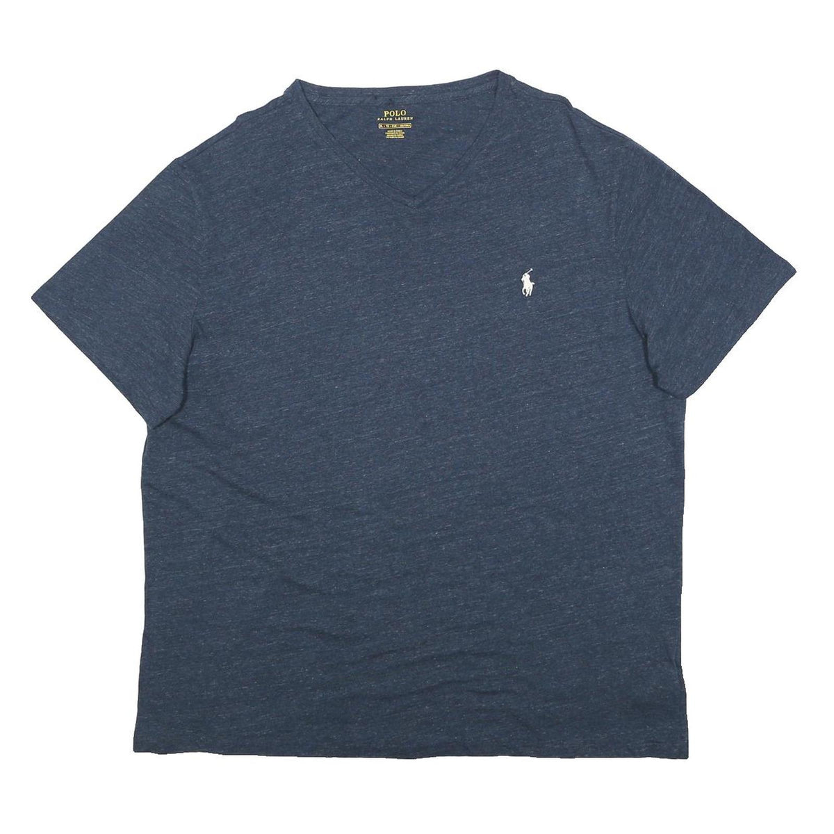 POLO RALPH LAUREN Mens Blue V-Neck T-Shirt XL Cotton Classic Crew Neck