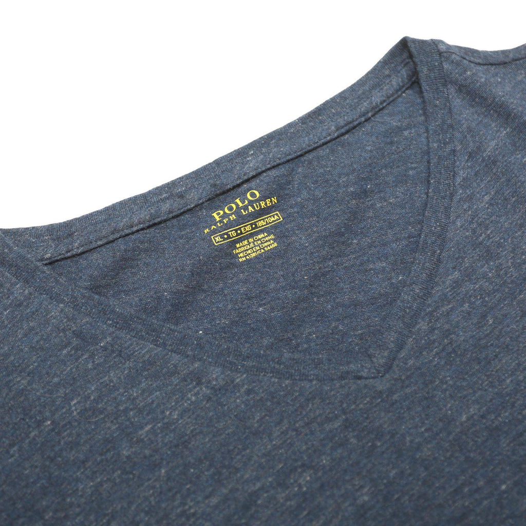POLO RALPH LAUREN Mens Blue V-Neck T-Shirt XL Cotton Classic Crew Neck