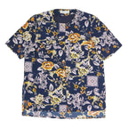 GUY LAROCHE Womens Blue Yellow Floral Printed Short Sleeve Round Neck Top XL
