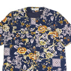 GUY LAROCHE Womens Blue Yellow Floral Printed Short Sleeve Round Neck Top XL