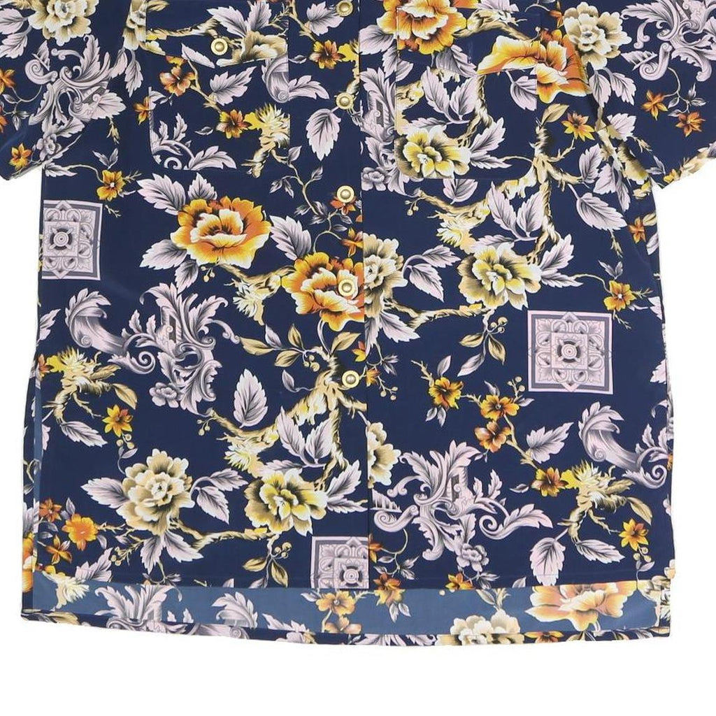 GUY LAROCHE Womens Blue Yellow Floral Printed Short Sleeve Round Neck Top XL