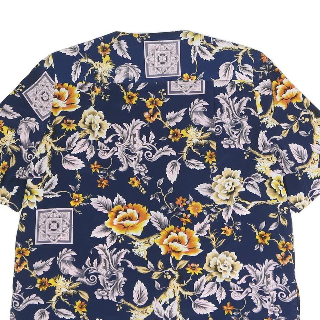 GUY LAROCHE Womens Blue Yellow Floral Printed Short Sleeve Round Neck Top XL