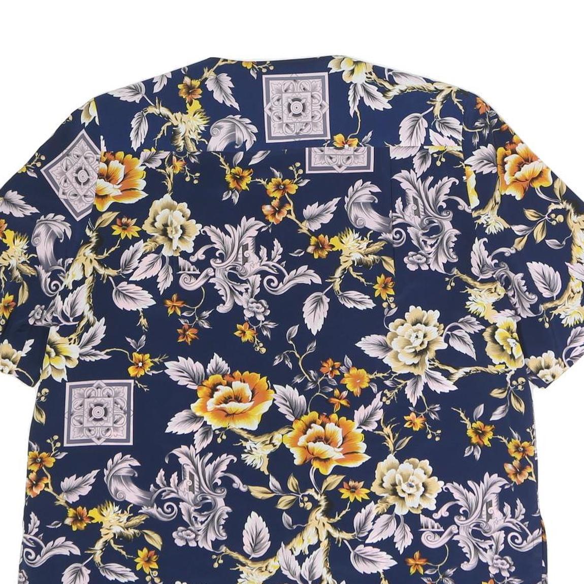 GUY LAROCHE Womens Blue Yellow Floral Printed Short Sleeve Round Neck Top XL