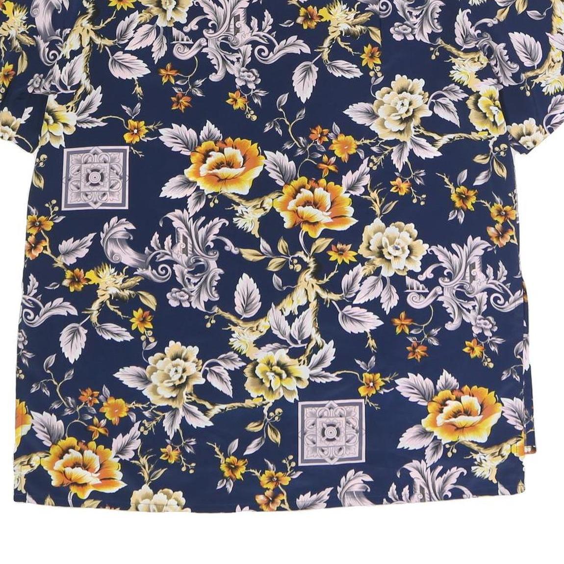 GUY LAROCHE Womens Blue Yellow Floral Printed Short Sleeve Round Neck Top XL