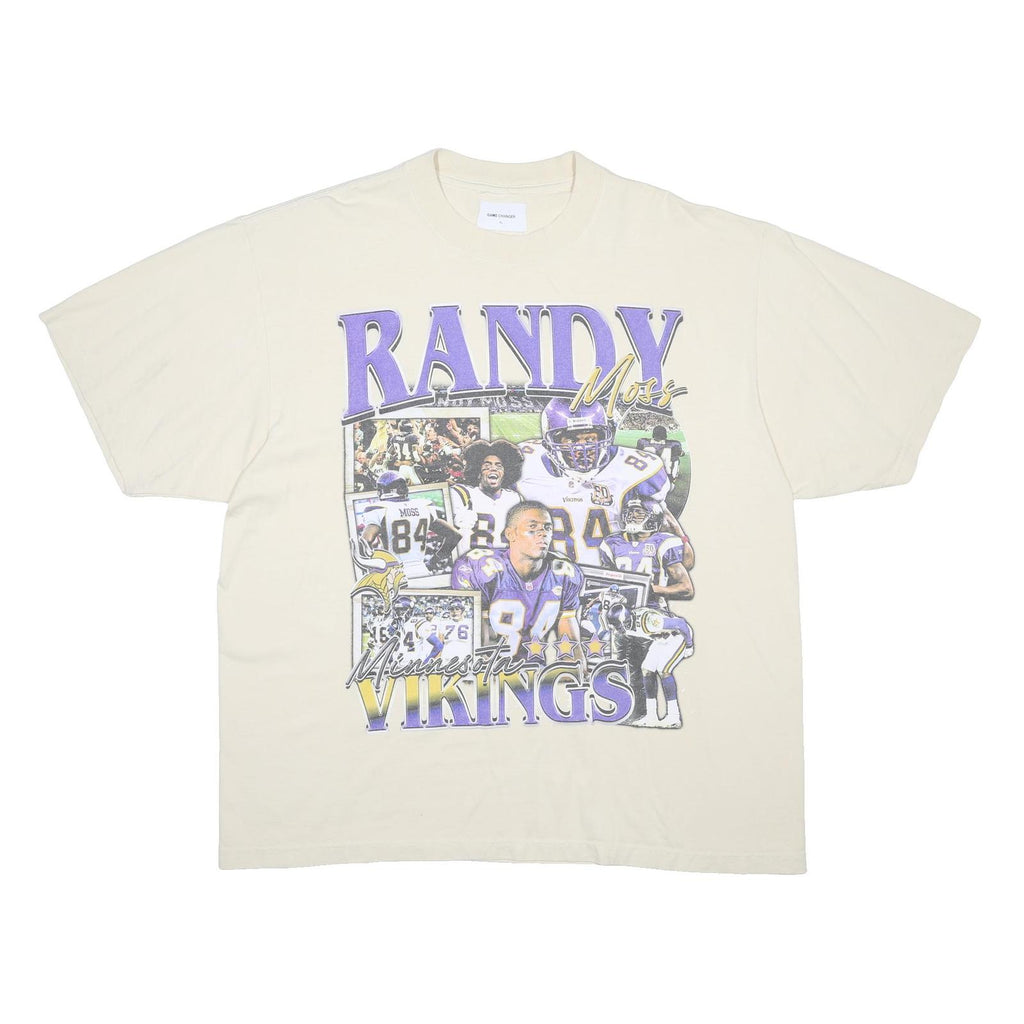GAME CHANGER Mens Cream Randy Moss Graphic T-Shirt XL Short Sleeve Crew Neck