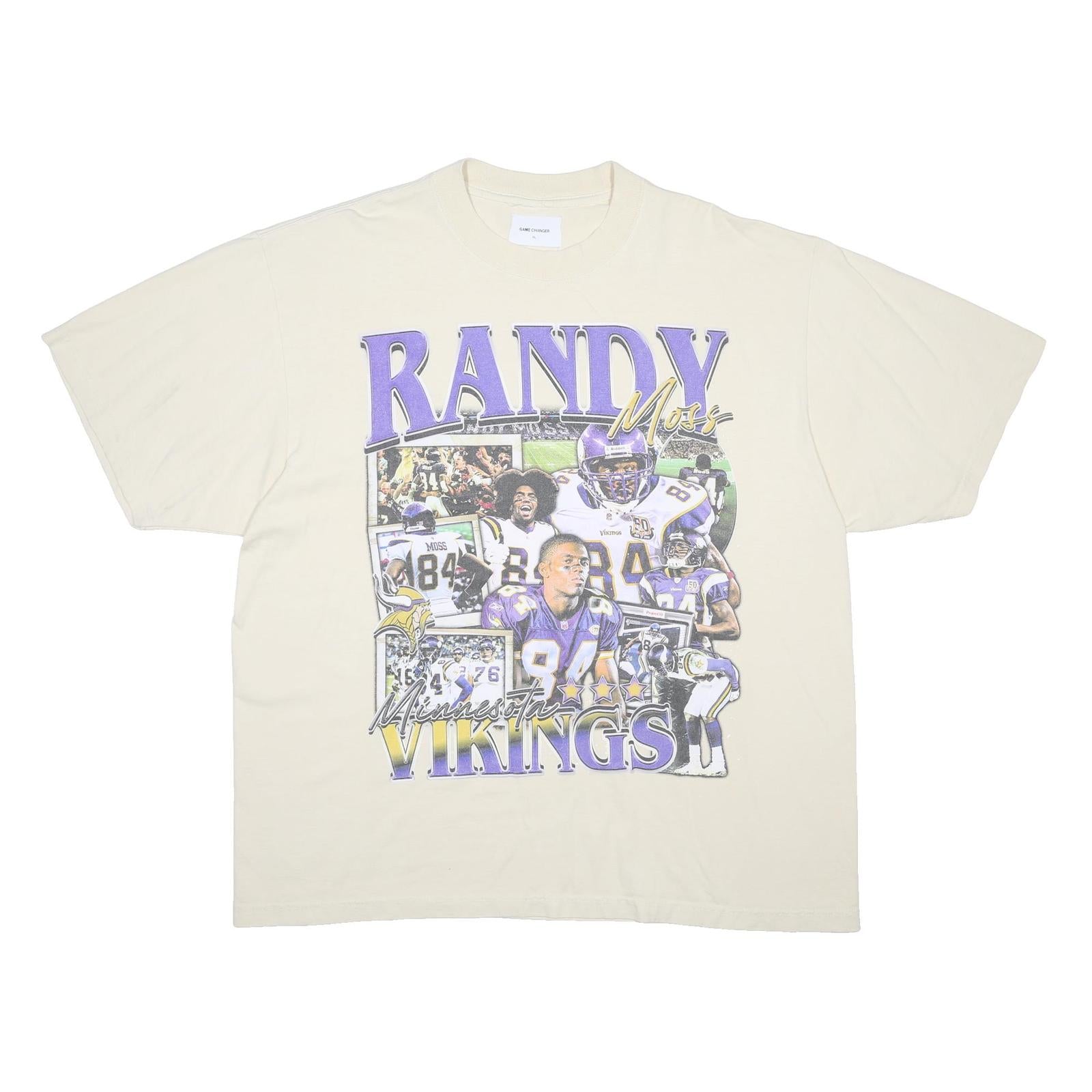 GAME CHANGER Mens Cream Randy Moss Graphic T-Shirt XL Short Sleeve Crew Neck