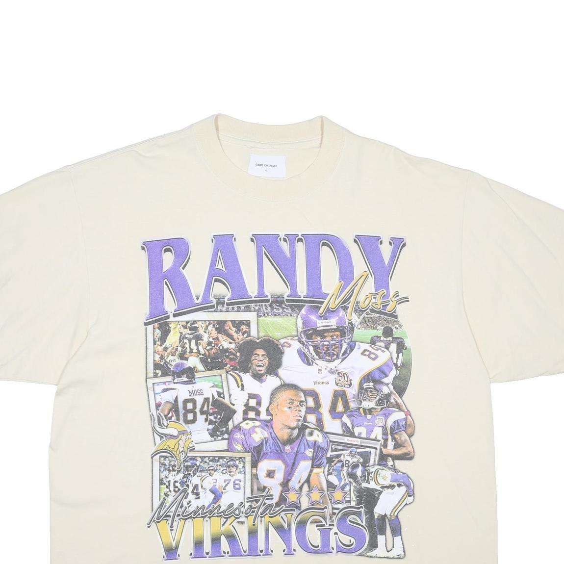 GAME CHANGER Mens Cream Randy Moss Graphic T-Shirt XL Short Sleeve Crew Neck