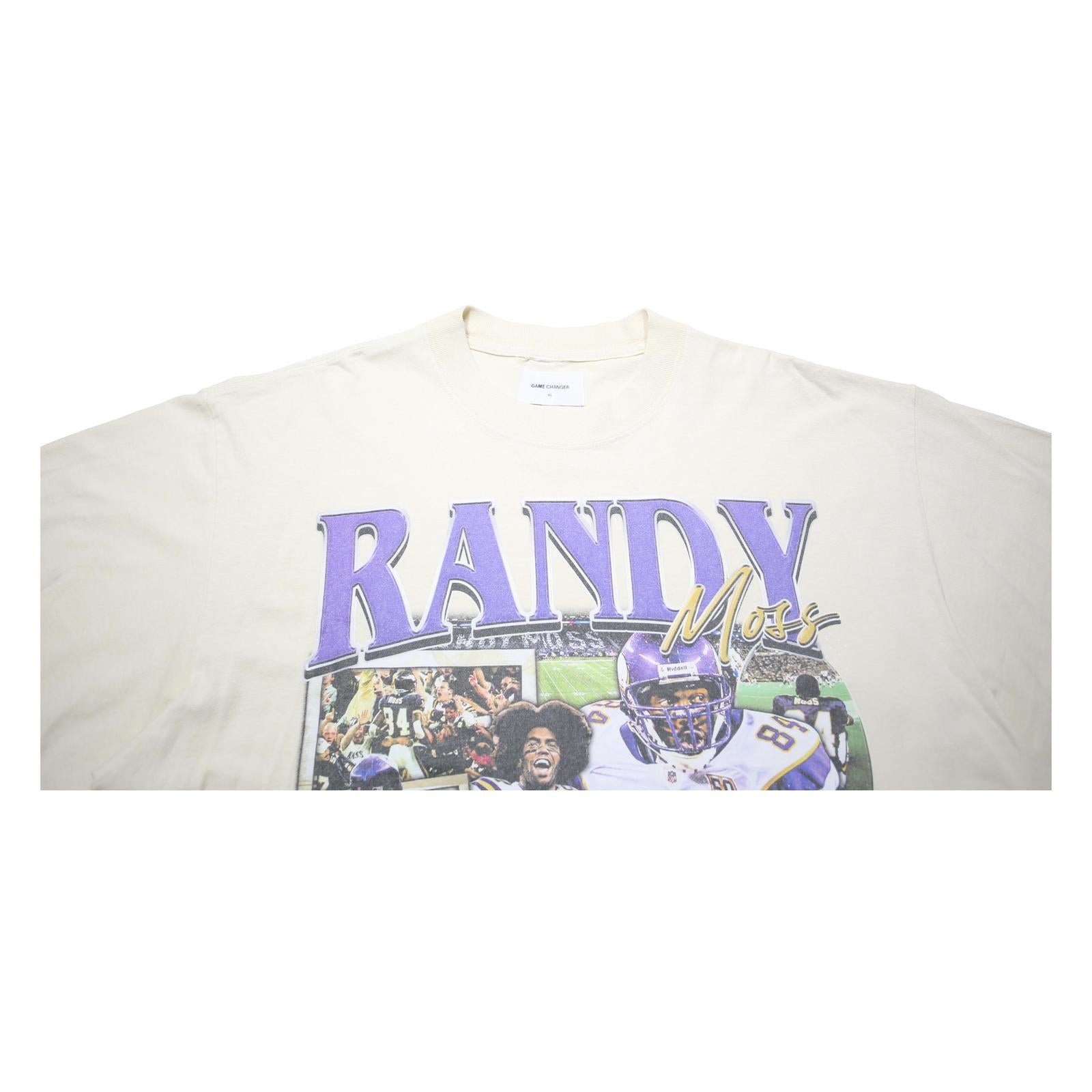 GAME CHANGER Mens Cream Randy Moss Graphic T-Shirt XL Short Sleeve Crew Neck