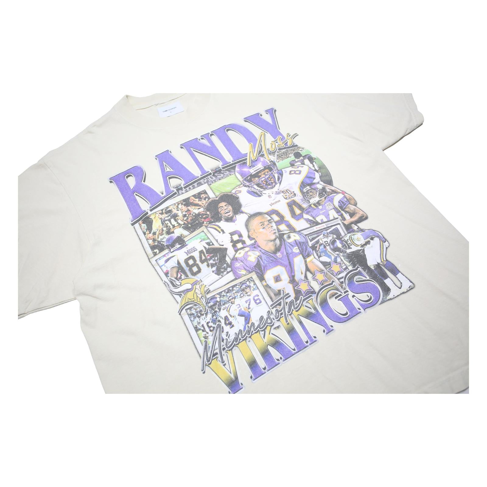 GAME CHANGER Mens Cream Randy Moss Graphic T-Shirt XL Short Sleeve Crew Neck
