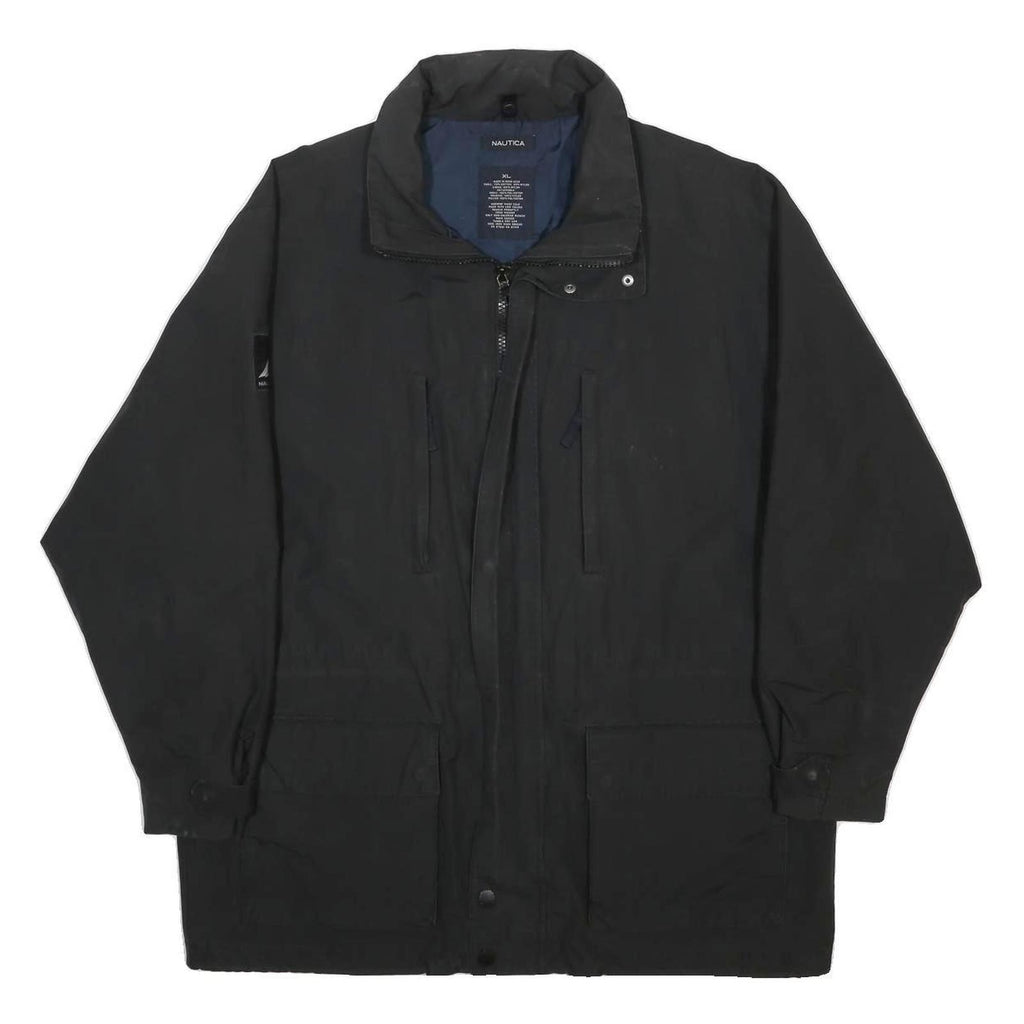 NAUTICA Mens Black Outdoor Jacket XL Cotton Blend Zip Pocketed Casual